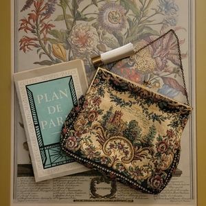 Vintage Parisian Tapestry and Silk Clutch Purse